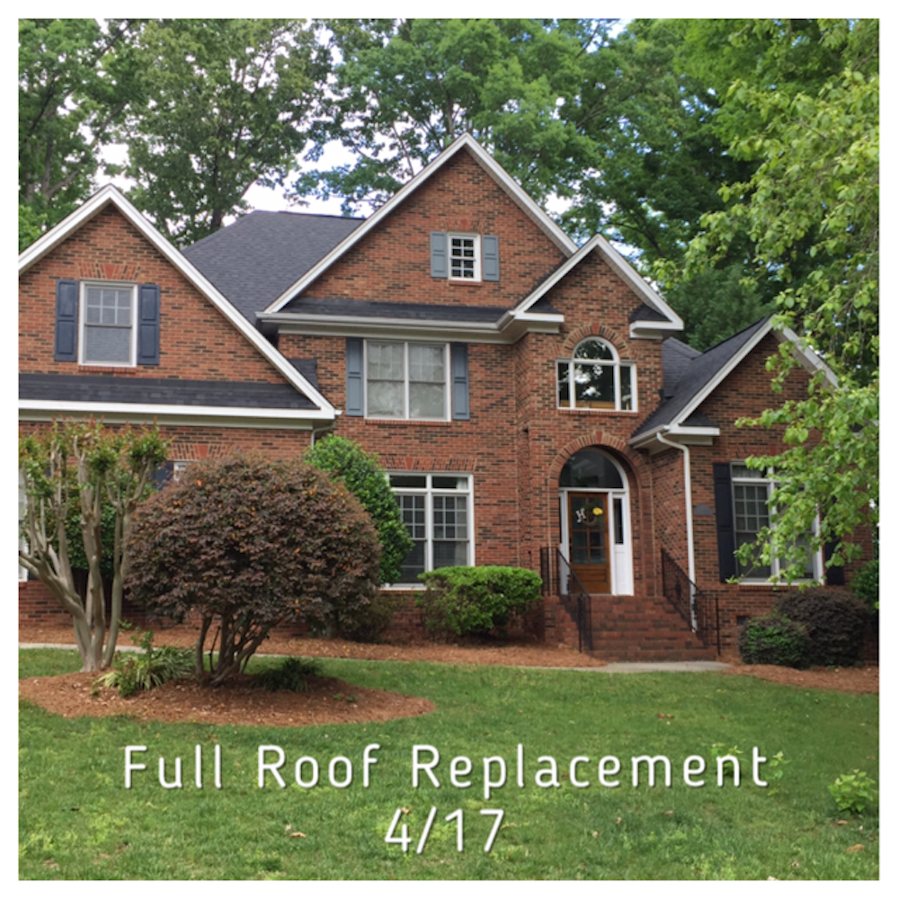 Full roof replacement in Shannamara neighborhood in Matthews, North Carolina.
