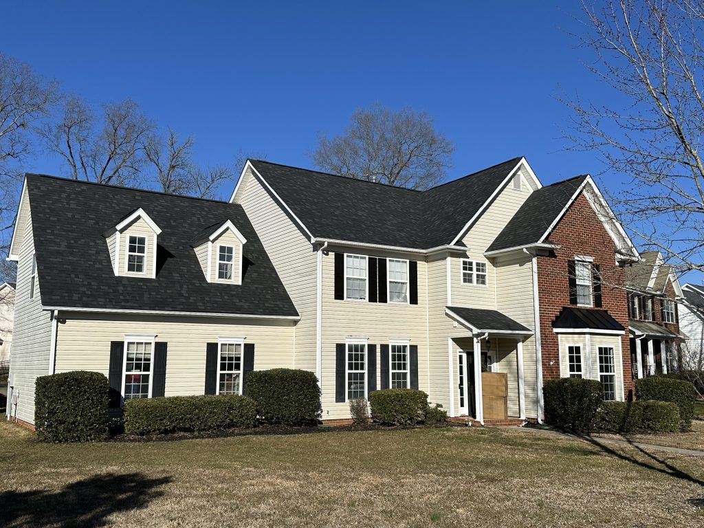 This photo helps homeowners see the finished results of our roofing work in Lake Park, NC, reinforcing confidence in our expertise and encouraging them to request a free roof inspection or estimate.